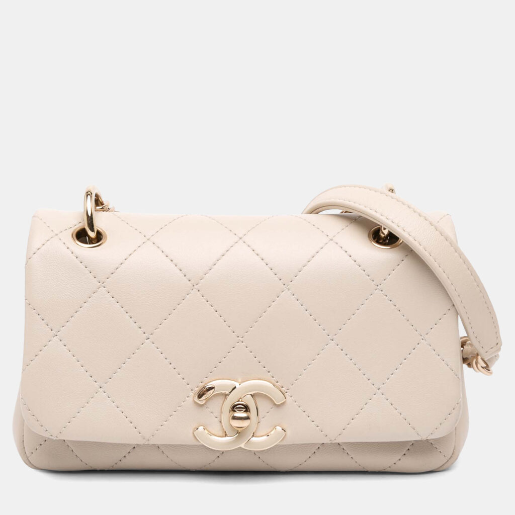 Chanel Brown Medium Lambskin Twist Chain Enamel CC Flap