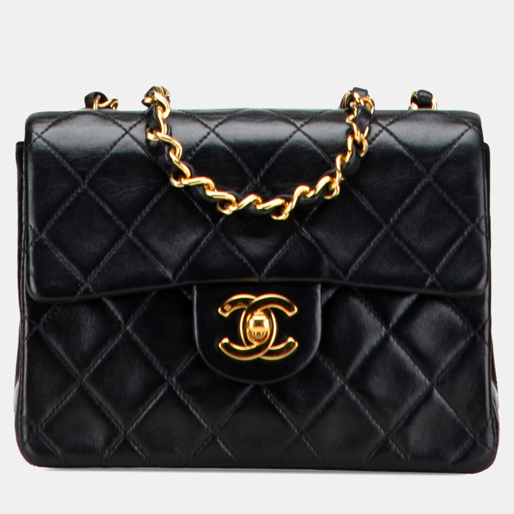 luxury-women-chanel-used-handbags-p1224662-001-1.jpg Chanel Black Mini Square Classic Lambskin Single Flap