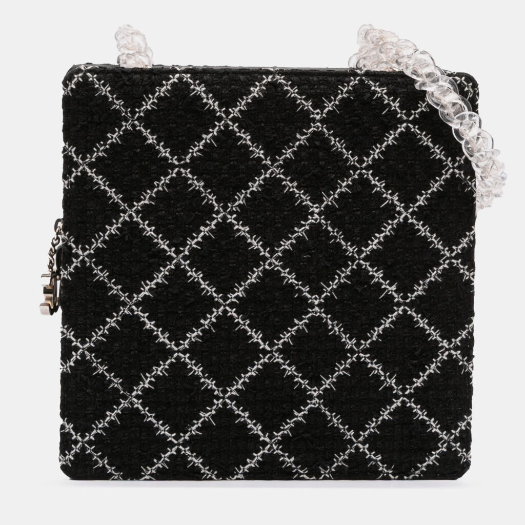 Chanel Black Tweed and Resin Zipped Chain Shopping Bag Chanel Black Tweed and Resin Zipped Chain Shopping Bag