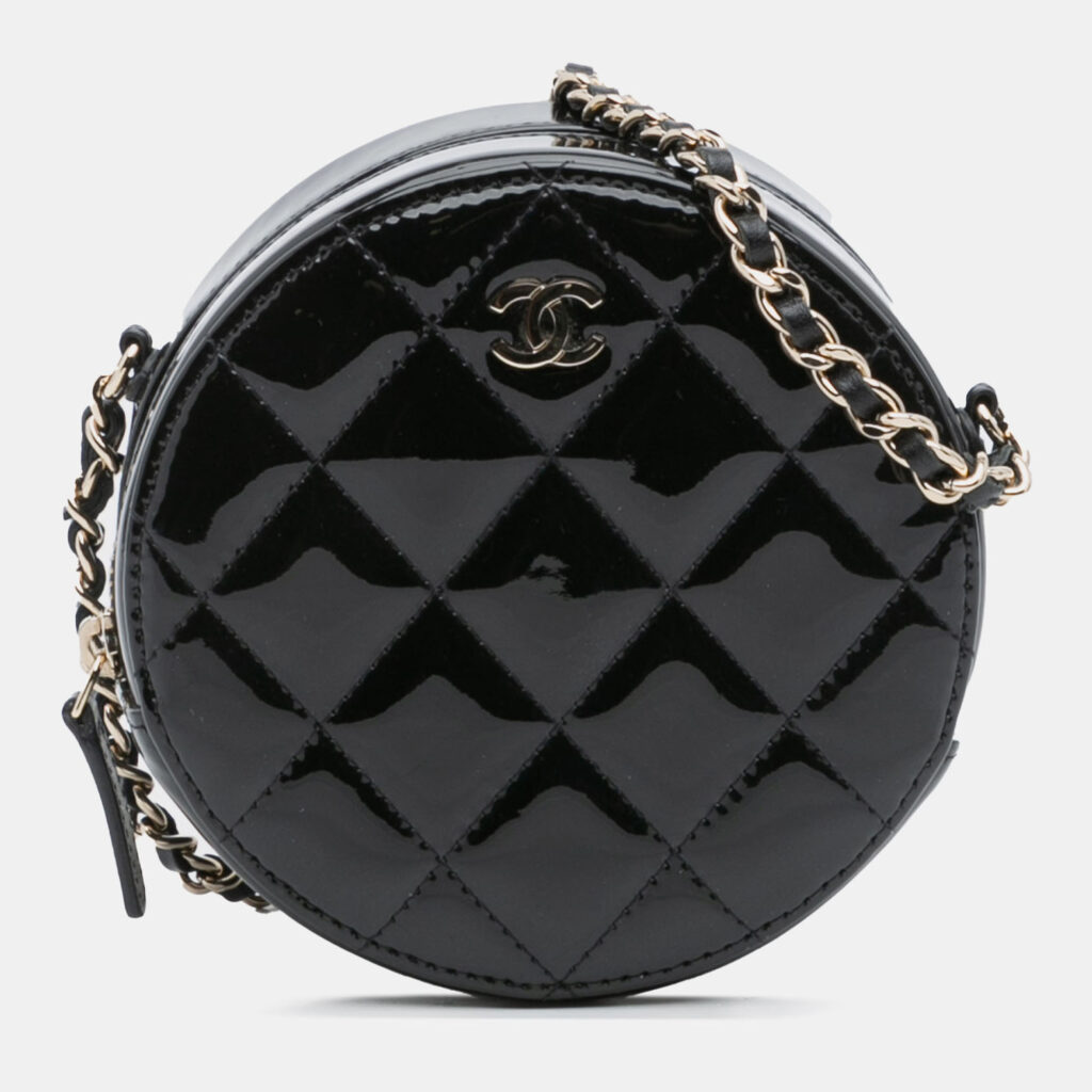 Chanel Black Quilted Patent Round As Earth Crossbody