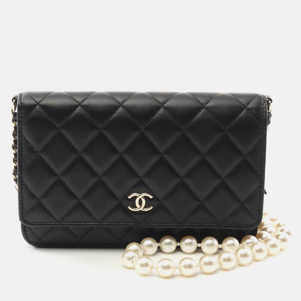 Chanel Pearl Strap CC Black Quilted Calfskin Wallet on Chain