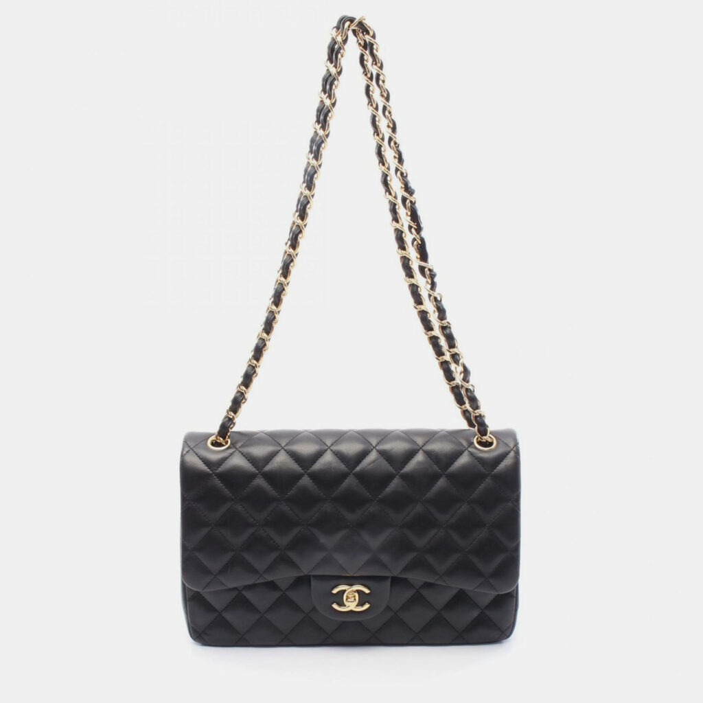 Chanel Classic Double Flap Jumbo Black Lambskin Leather Shoulder Bag Chanel Classic Double Flap Jumbo Black Lambskin Leather Shoulder Bag