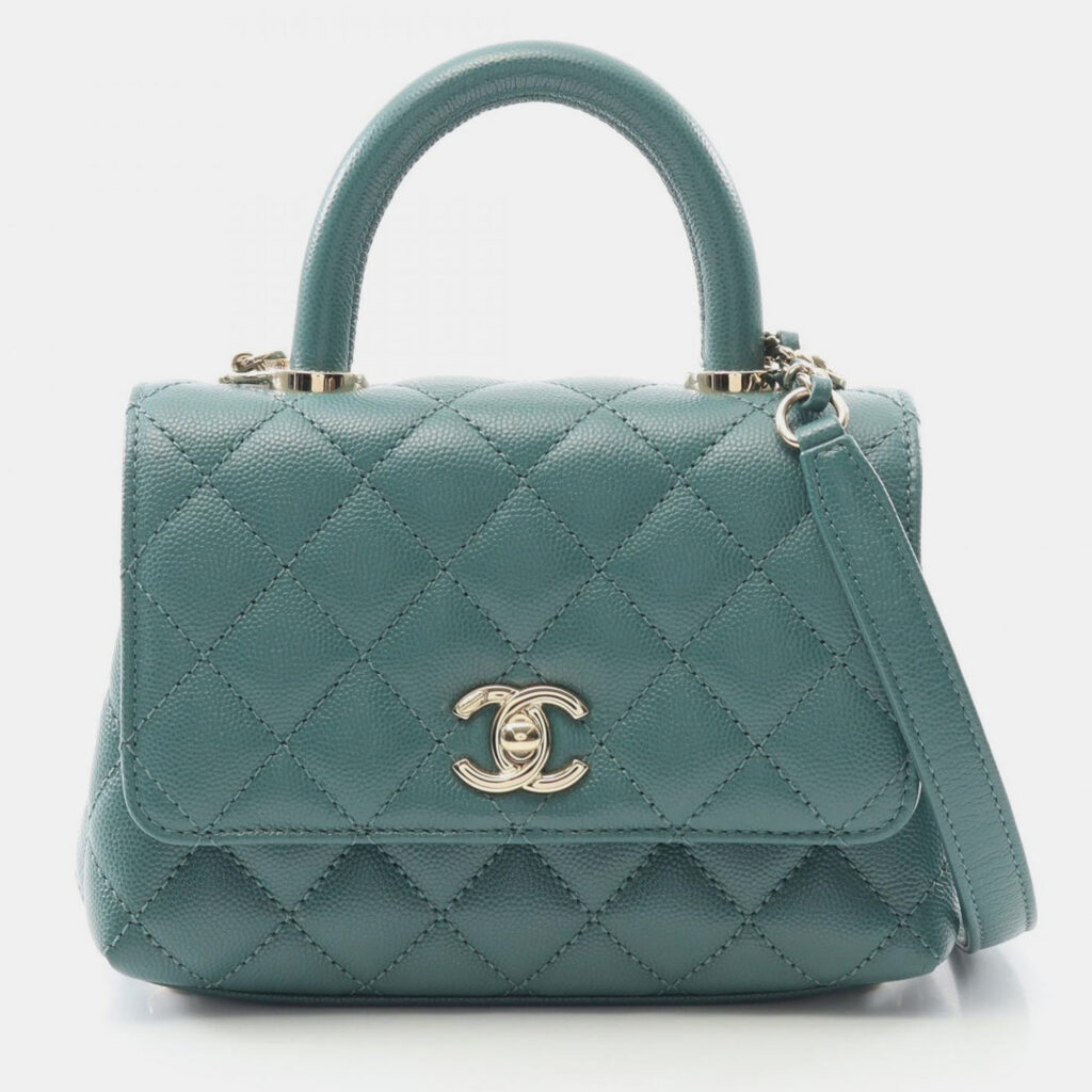 Chanel Coco Handle XXS Green Leather Top Handle Bag Chanel Coco Handle XXS Green Leather Top Handle Bag