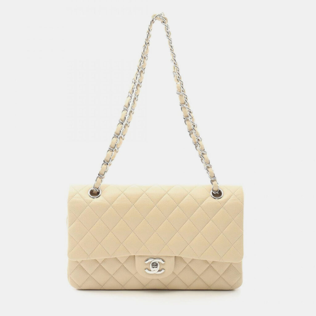 Chanel Classic Double Flap Small Beige Leather Shoulder Bag Chanel Classic Double Flap Small Beige Leather Shoulder Bag