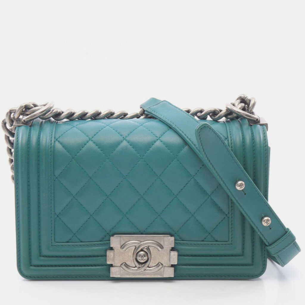 Chanel Boy Small Green Leather Shoulder Bag Chanel Boy Small Green Leather Shoulder Bag