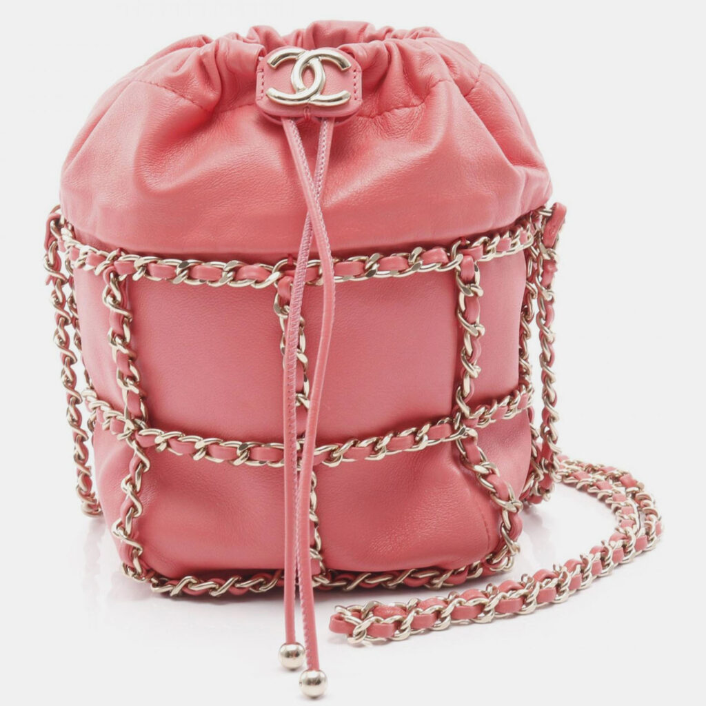 Chanel Coco Mark Pink Lambskin Leather Chain Bucket Bag