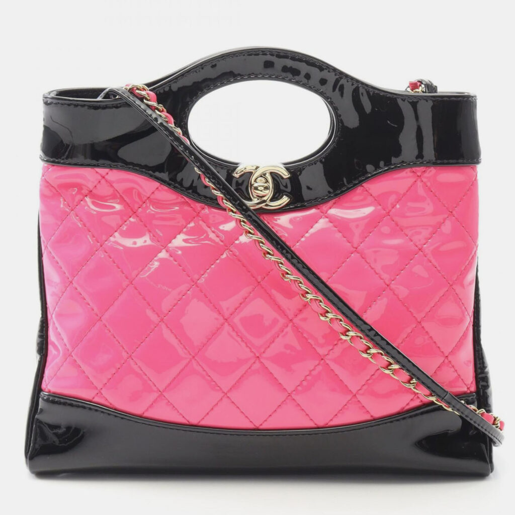 Chanel 31 Pink/Black Patent Leather Quilted Shoulder Bag