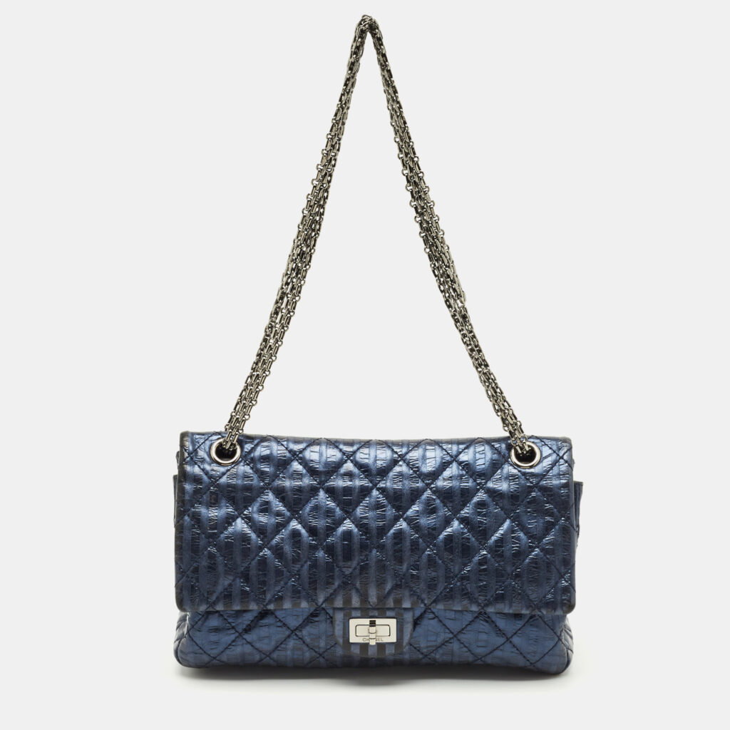 Chanel Metallic Blue Quilted Striped Leather Classic 226 Reissue 2.55 Flap Bag Chanel Metallic Blue Quilted Striped Leather Classic 226 Reissue 2.55 Flap Bag