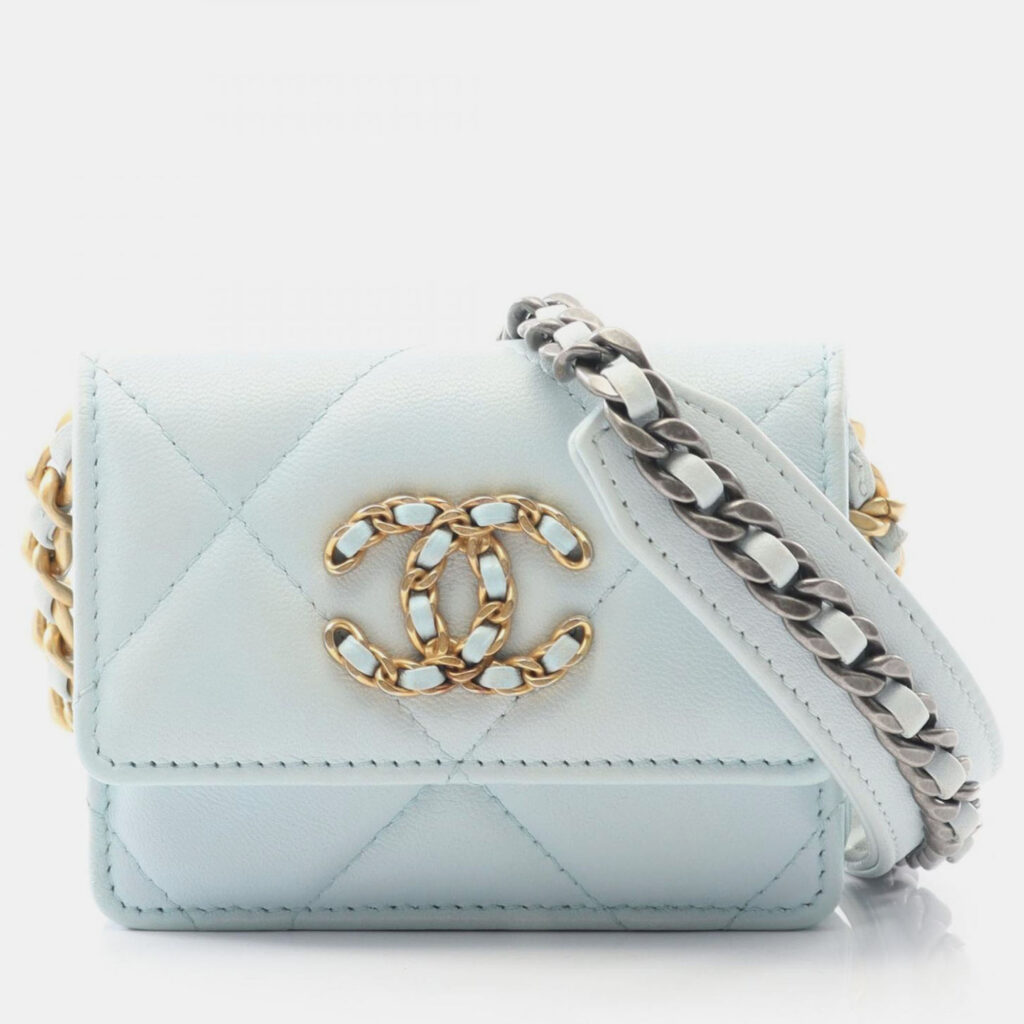 Chanel 19 Blue Leather Coin Purse On Chain