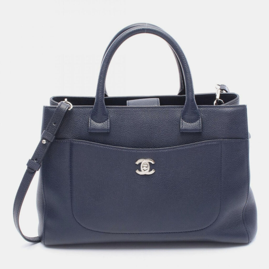 Chanel Neo Executive Navy Blue Leather Tote Bag