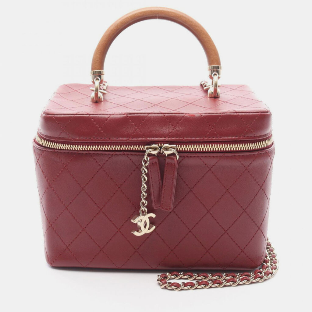Chanel Vanity Case Bordeaux Leather Top Handle Shoulder Bag Chanel Vanity Case Bordeaux Leather Top Handle Shoulder Bag