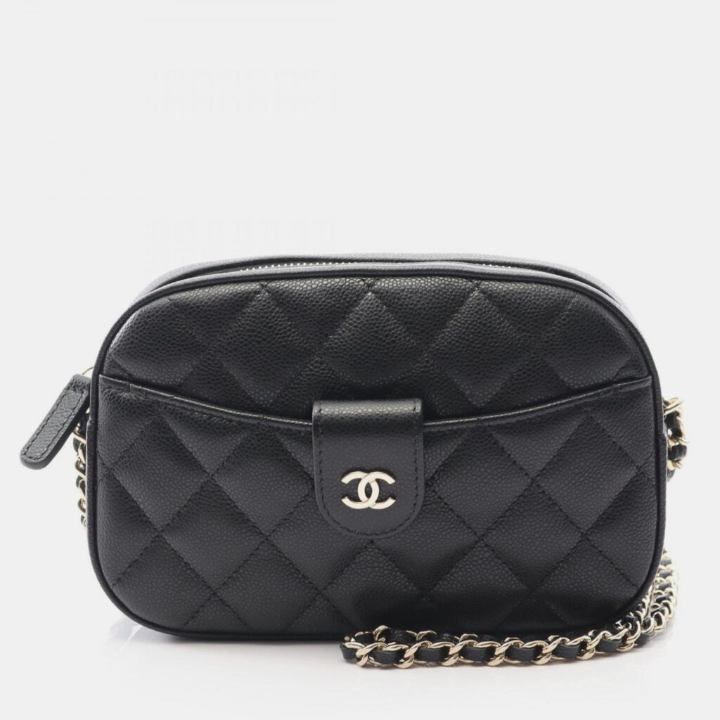 Chanel Black Caviar Quilted Chain Camera Bag
