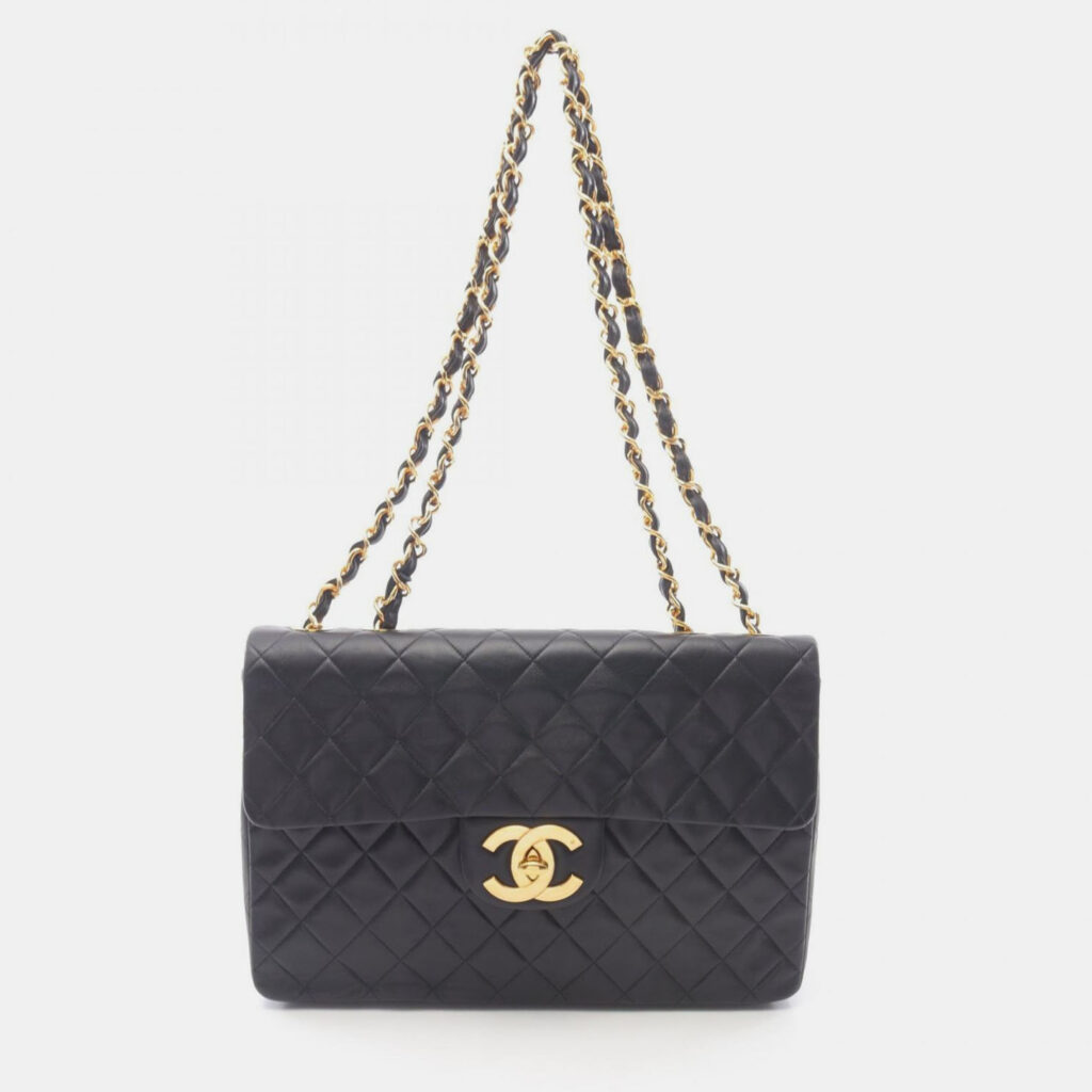 Chanel Single Flap Jumbo Black Lambskin Leather Shoulder Bag Chanel Single Flap Jumbo Black Lambskin Leather Shoulder Bag