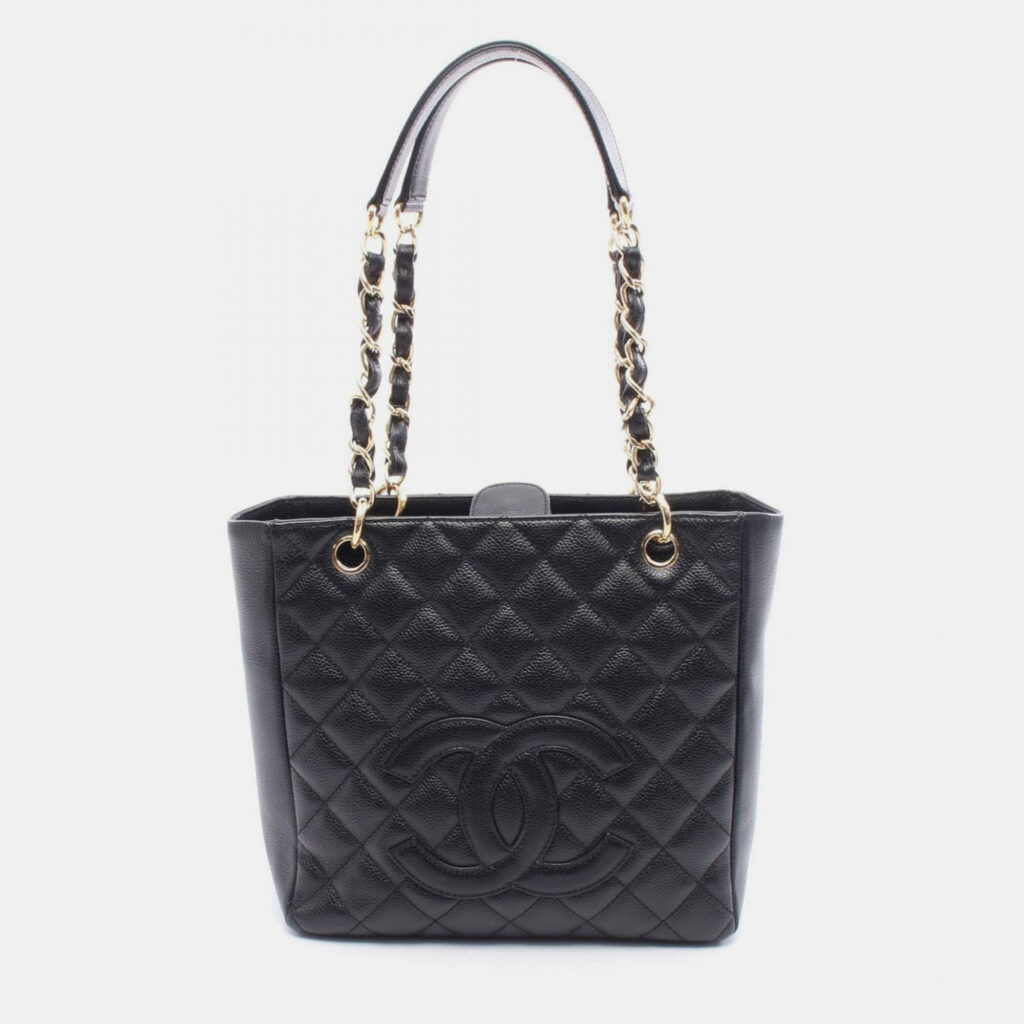 Chanel CC Petite Shopping PST Black Leather Tote Bag Chanel CC Petite Shopping PST Black Leather Tote Bag
