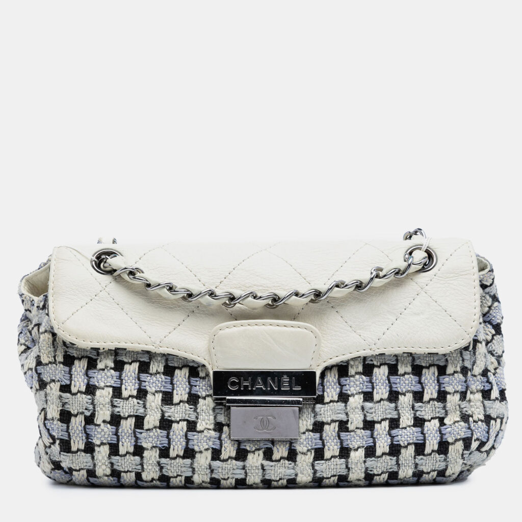 Chanel Black/White Tweed and Calfskin Woven Single Flap