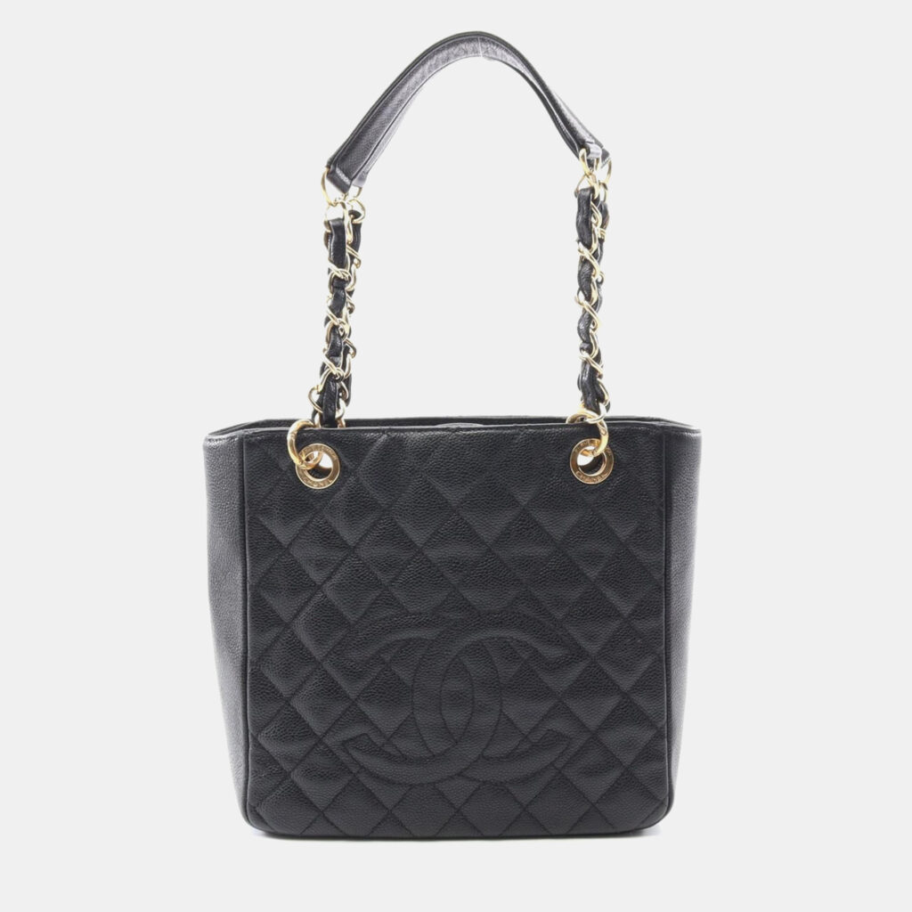 Chanel Petite Shopping PST Black Leather Tote Bag Chanel Petite Shopping PST Black Leather Tote Bag