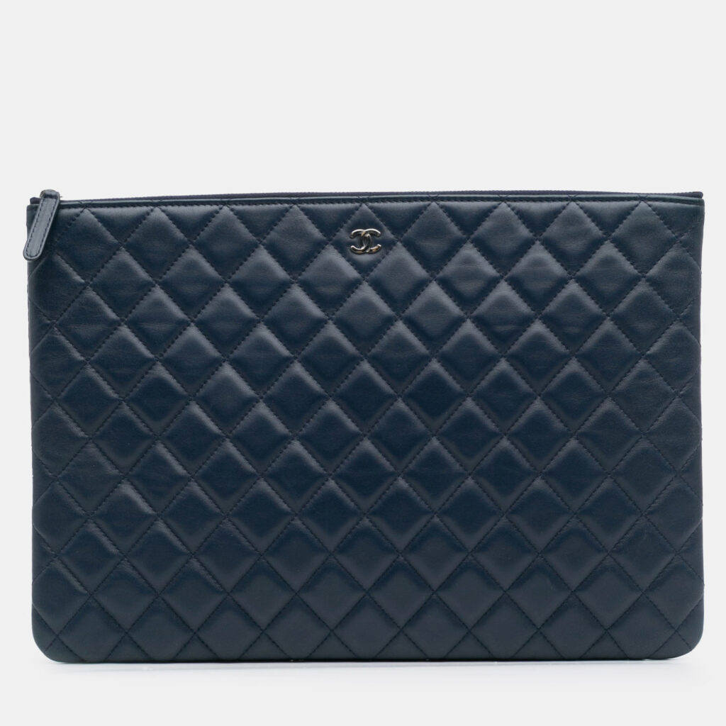 Chanel Blue Large Quilted Lambskin O Case Clutch Chanel Blue Large Quilted Lambskin O Case Clutch