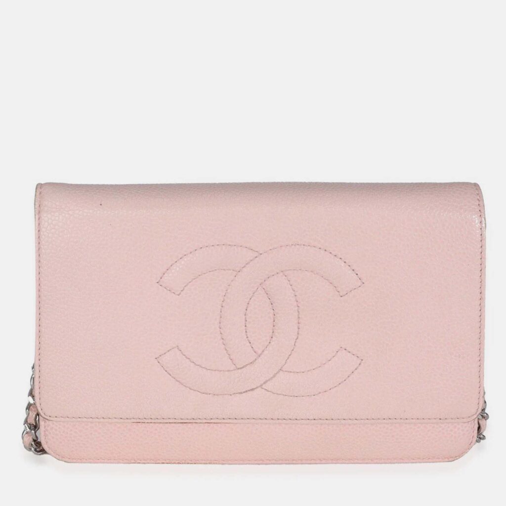 Chanel Pink Quilted Caviar Timeless CC Classic Wallet On Chain
