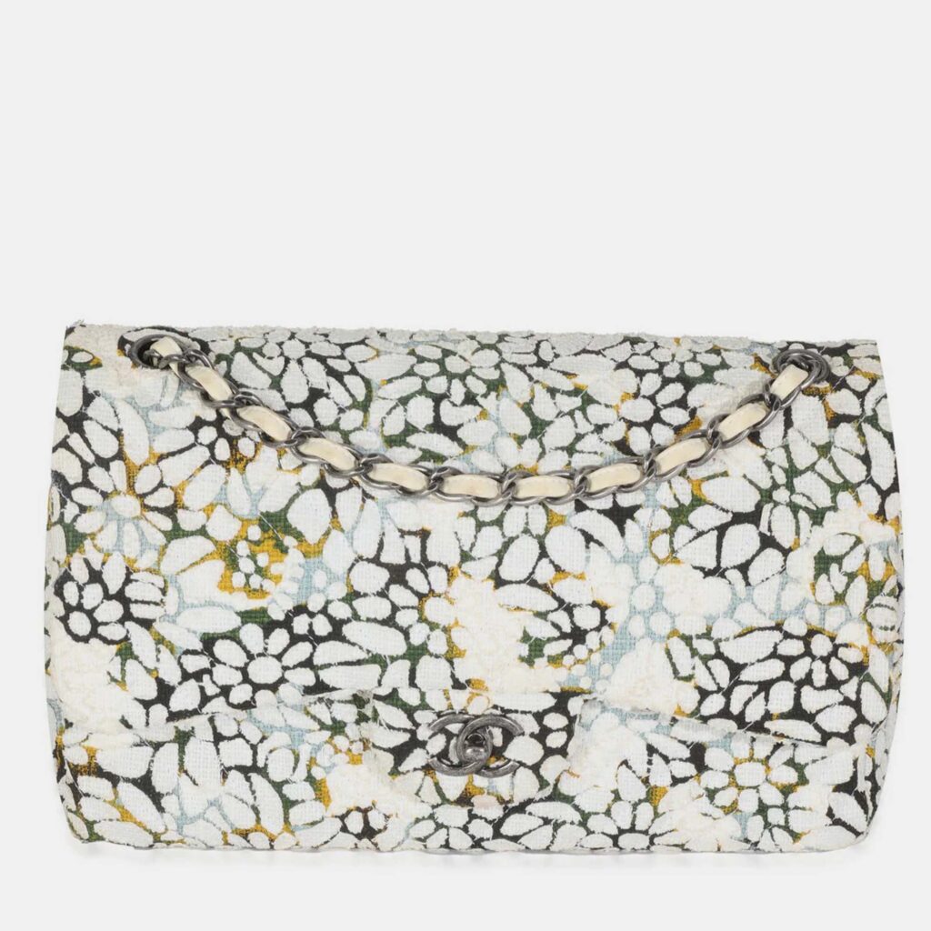 Chanel Multicolor White Cut Out Floral Jumbo Double Flap Bag Chanel Multicolor White Cut Out Floral Jumbo Double Flap Bag