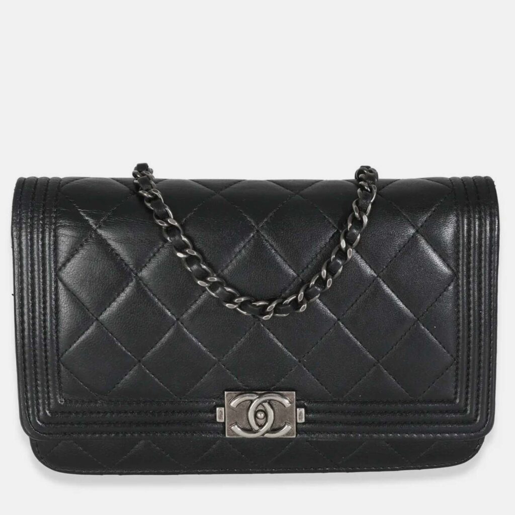 Chanel Black Quilted Lambskin Boy Wallet On Chain