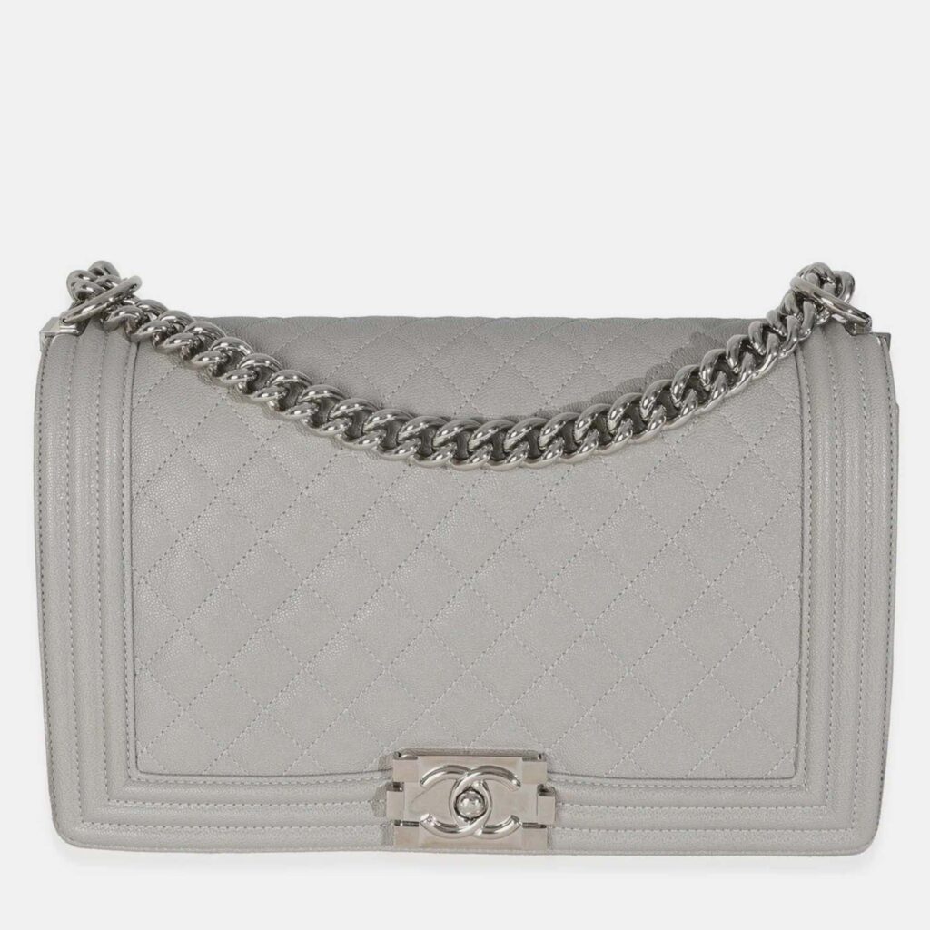 Chanel Grey Quilted Caviar New Medium Boy Bag Chanel Grey Quilted Caviar New Medium Boy Bag