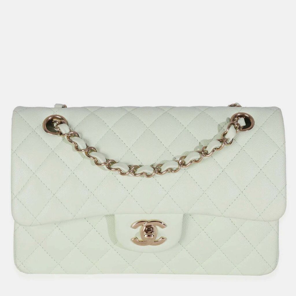 Chanel Light Green Quilted Caviar Small Classic Double Flap Bag Chanel Light Green Quilted Caviar Small Classic Double Flap Bag