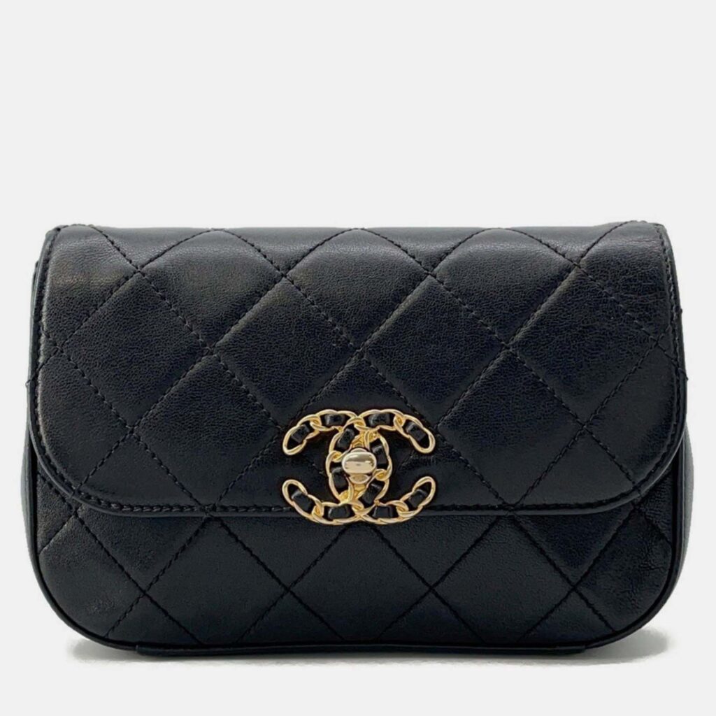 Chanel Waist Bag 19 Matelasse Coco Mark Leather Black Chanel Waist Bag 19 Matelasse Coco Mark Leather Black