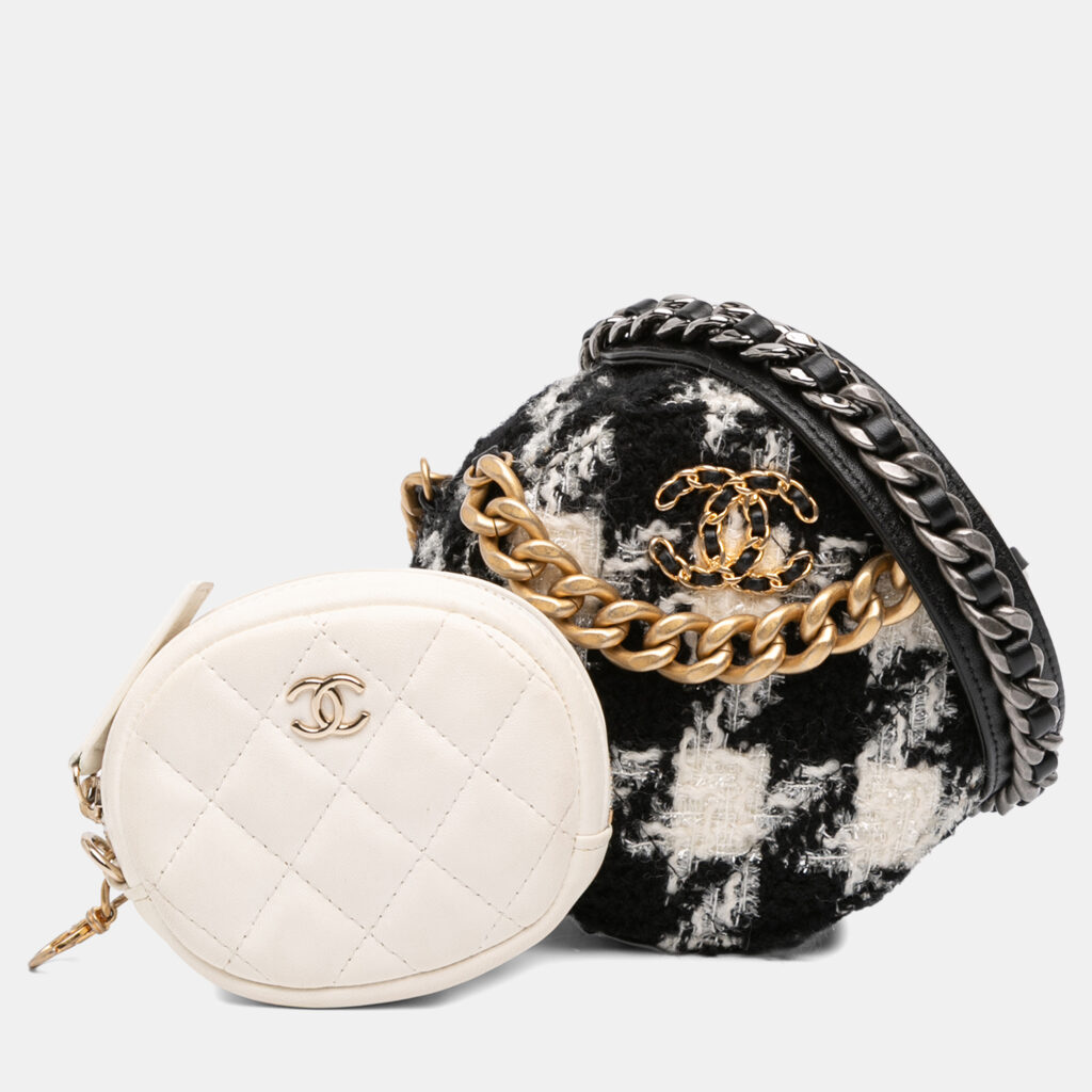 Chanel Multicolor Tweed 19 Round Clutch with Chain and Coin Purse