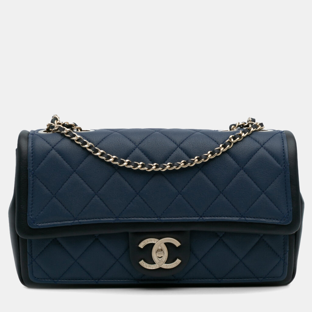 Chanel Blue Medium Bicolor Calfskin Graphic Flap Chanel Blue Medium Bicolor Calfskin Graphic Flap