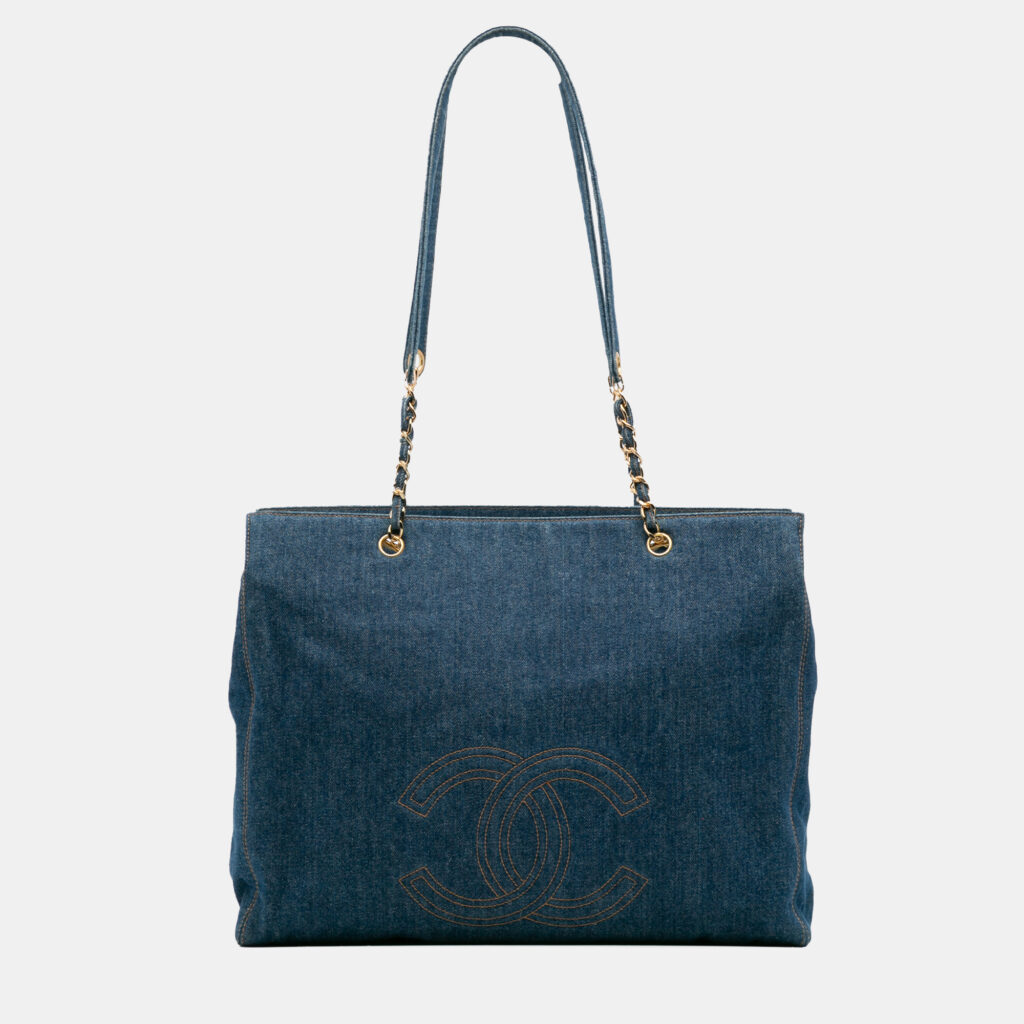 Chanel Blue CC Denim Chain Tote Chanel Blue CC Denim Chain Tote