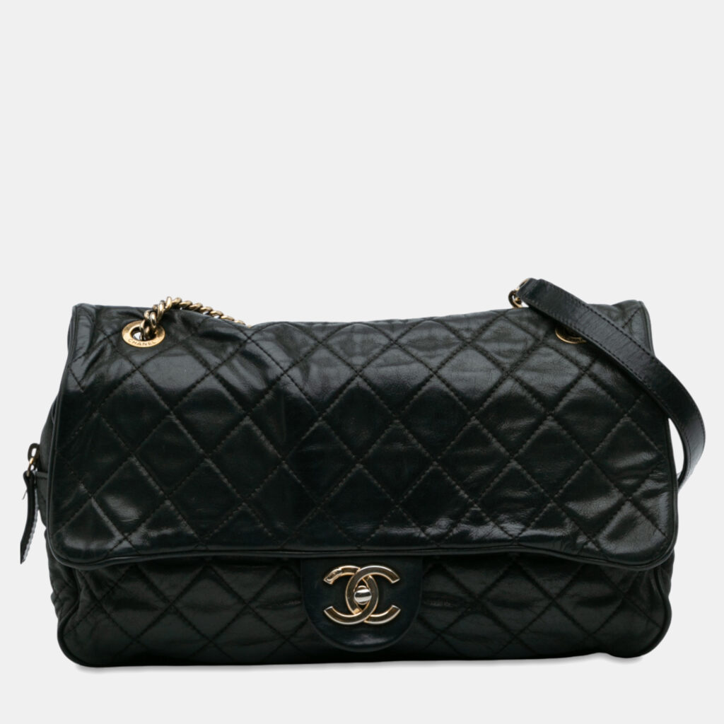 Chanel Black Large Quilted Iridescent Calfskin Shiva Flap Chanel Black Large Quilted Iridescent Calfskin Shiva Flap