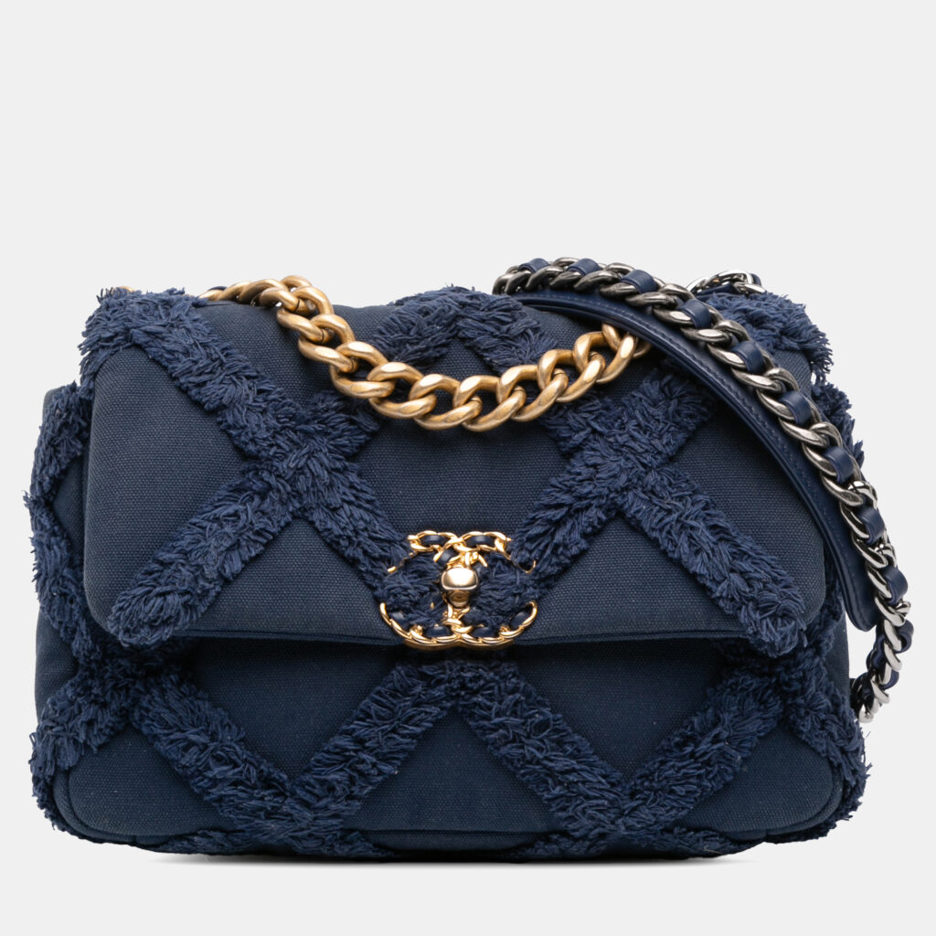 Chanel Blue Medium Canvas and Cotton 19 Flap