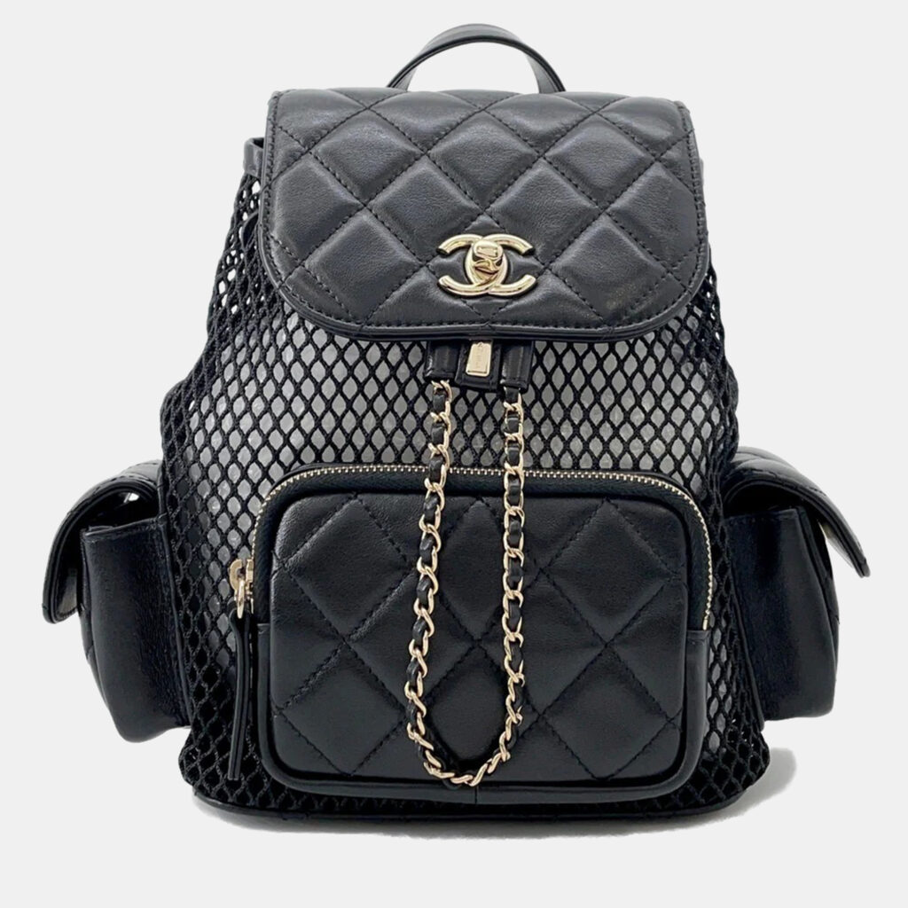 Chanel Backpack Black Mesh Shiny Lambskin Chanel Backpack Black Mesh Shiny Lambskin