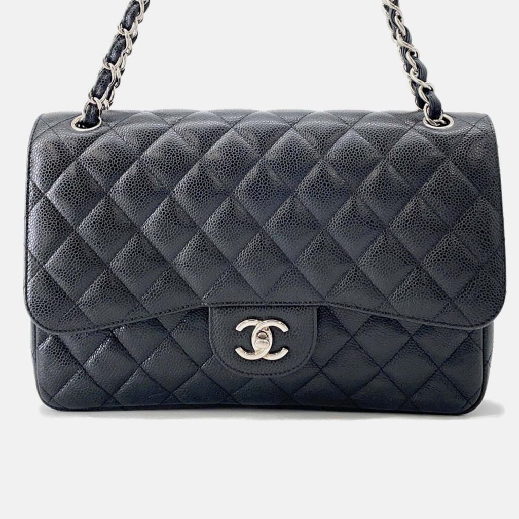 Chanel Matelasse W Flap Chain shoulder Black Caviar Leather Size 30