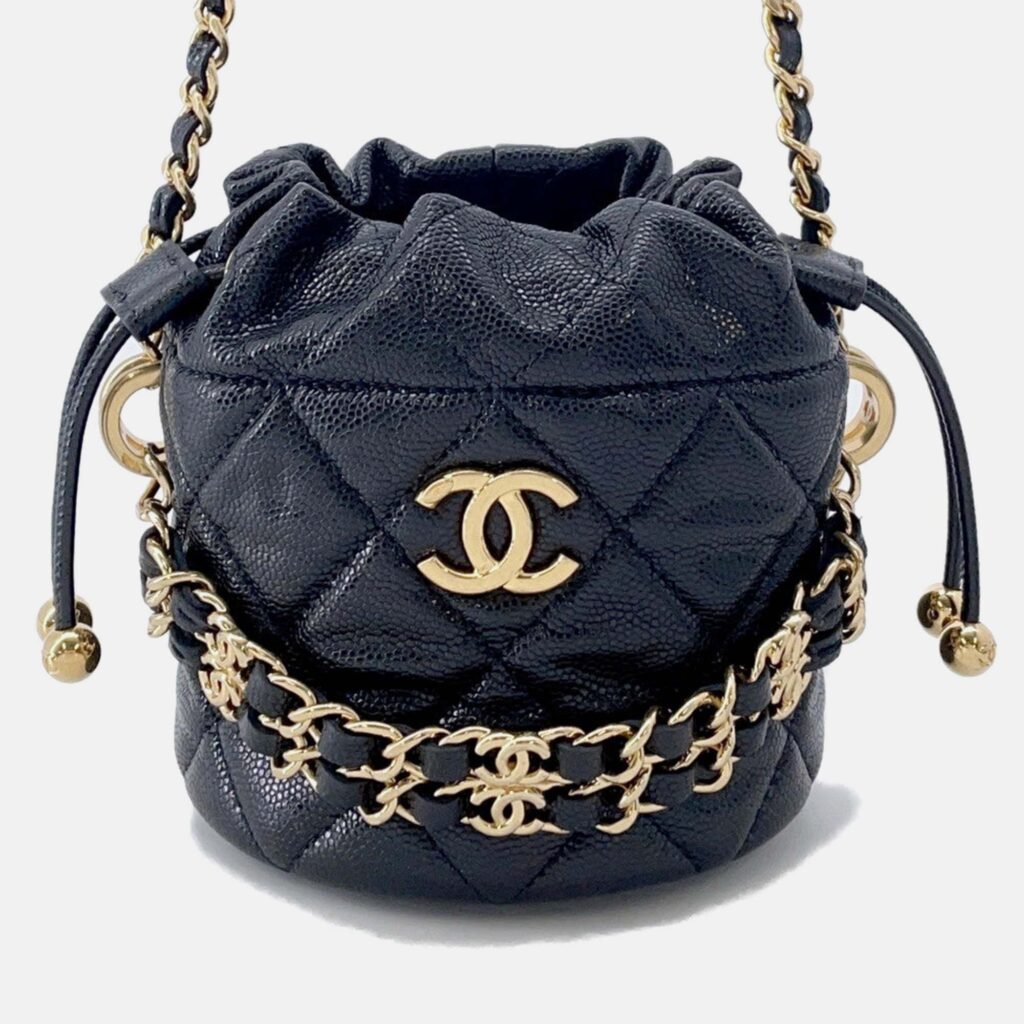 Chanel Matelasse Chain Bucket Bag Black Caviar Leather Chanel Matelasse Chain Bucket Bag Black Caviar Leather