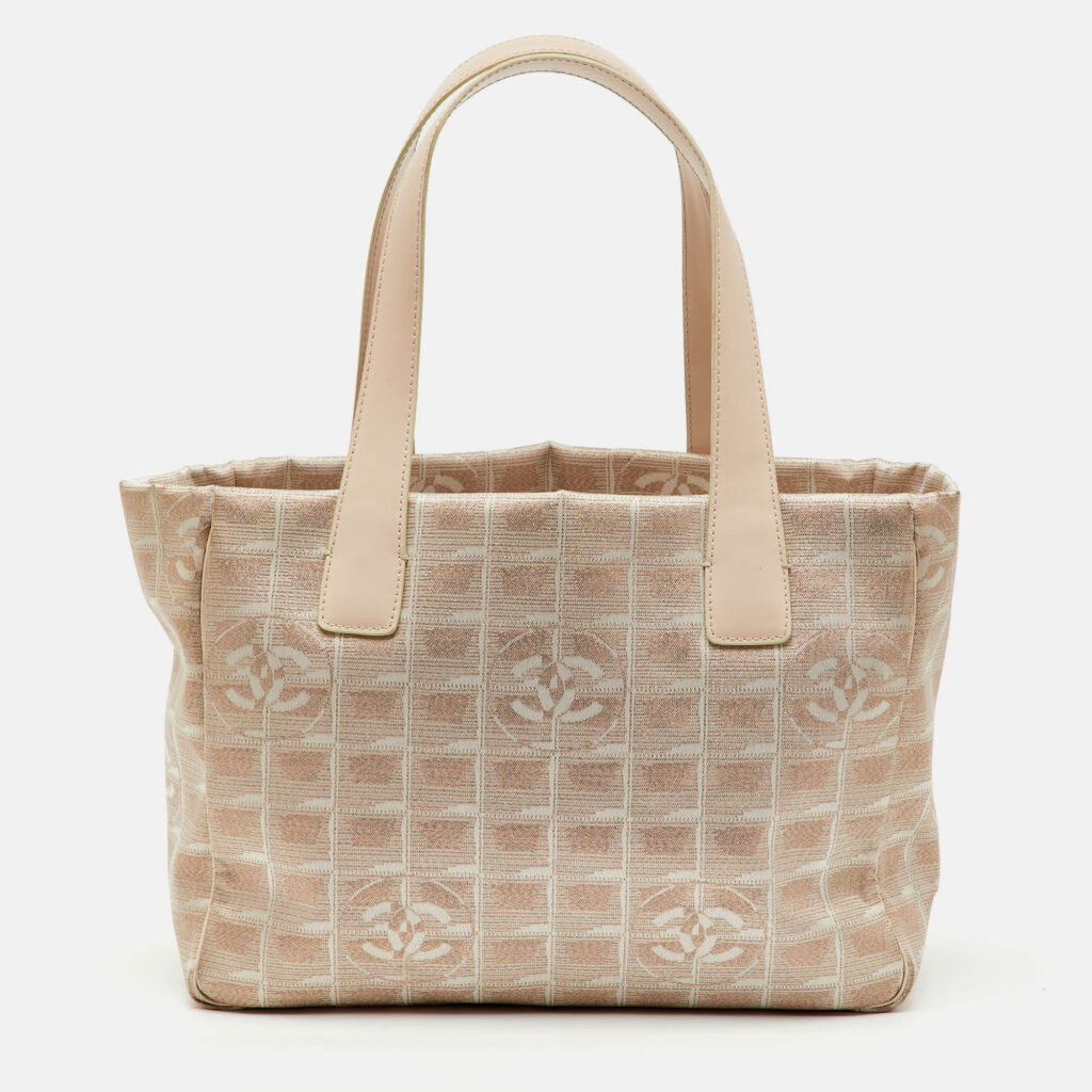 Chanel Beige Shimmer Nylon and Leather CC Logo Travel Line Tote Chanel Beige Shimmer Nylon and Leather CC Logo Travel Line Tote