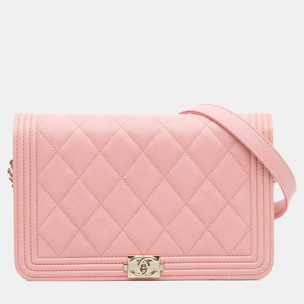 luxury-women-chanel-used-handbags-p1228757-002-1.jpg Chanel Pink Quilted Caviar Boy Wallet on Chain