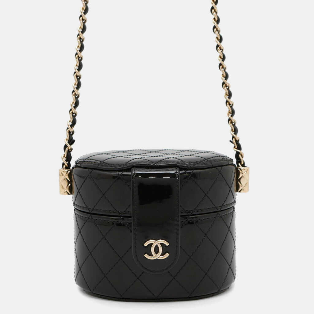 Chanel Chain Shoulder Bag Mini Vanity Coco Mark Patent Black