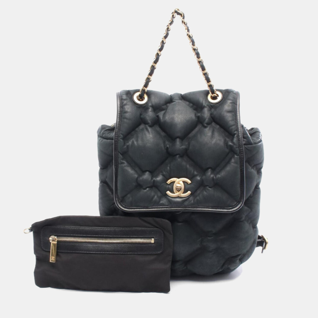 Chanel Bubble Quilted Backpack Leather Black Chanel Bubble Quilted Backpack Leather Black