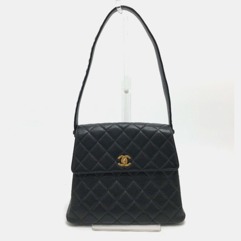 Chanel Coco Mark Matelasse CC Black Caviar Leather Shoulder Bag