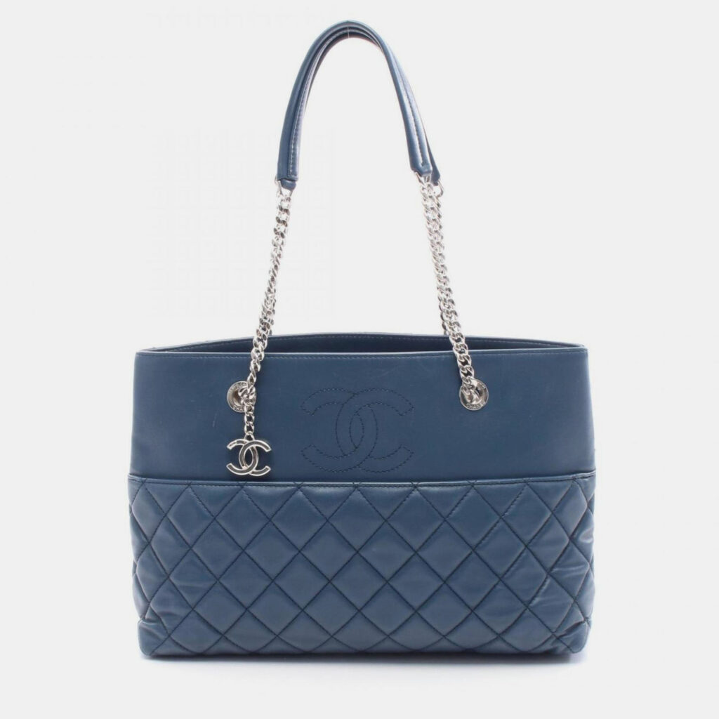 Chanel Matelasse Tote Bag Lambskin Leather Blue Chanel Matelasse Tote Bag Lambskin Leather Blue