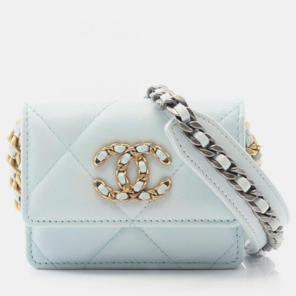 Chanel 19 Matelasse Shoulder Bag Lambskin Leather Blue