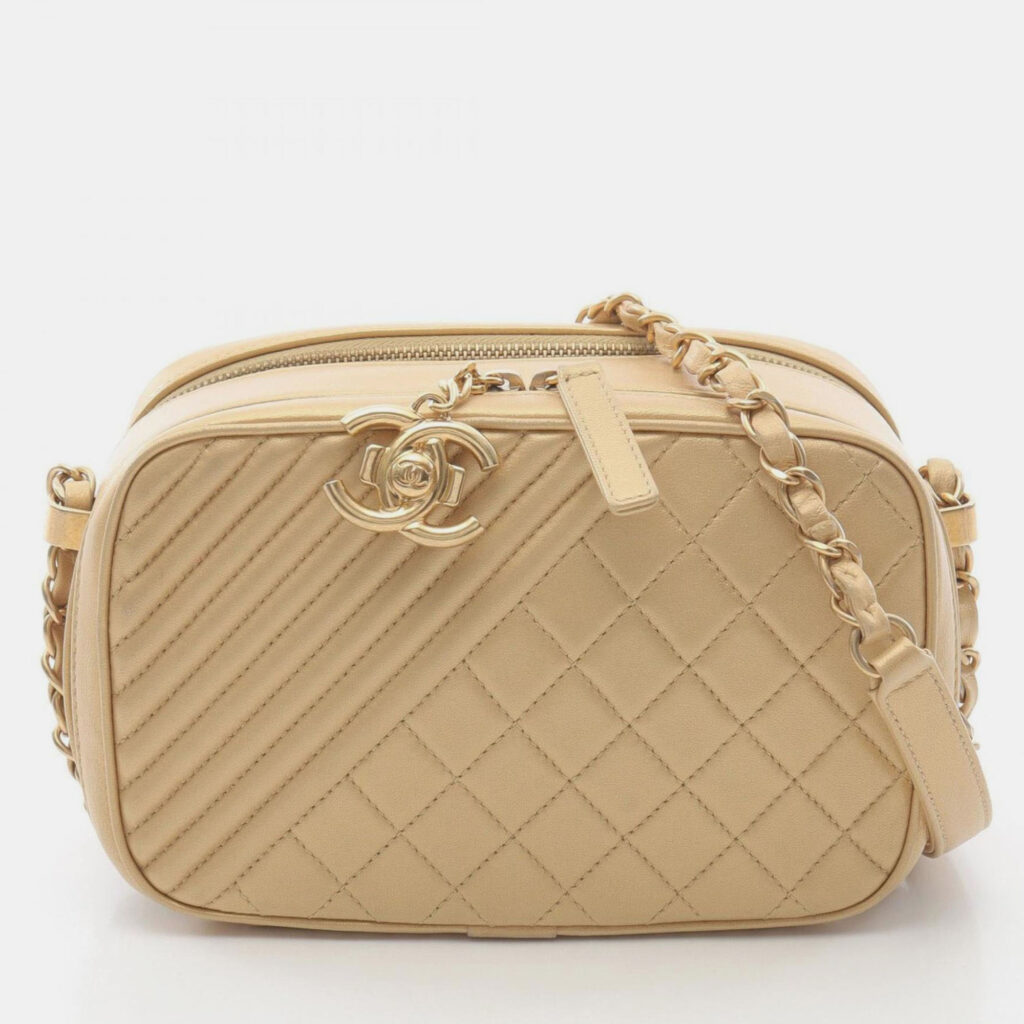 Chanel Coco Boy Camera Bag Shoulder In Lambskin Leather Gold