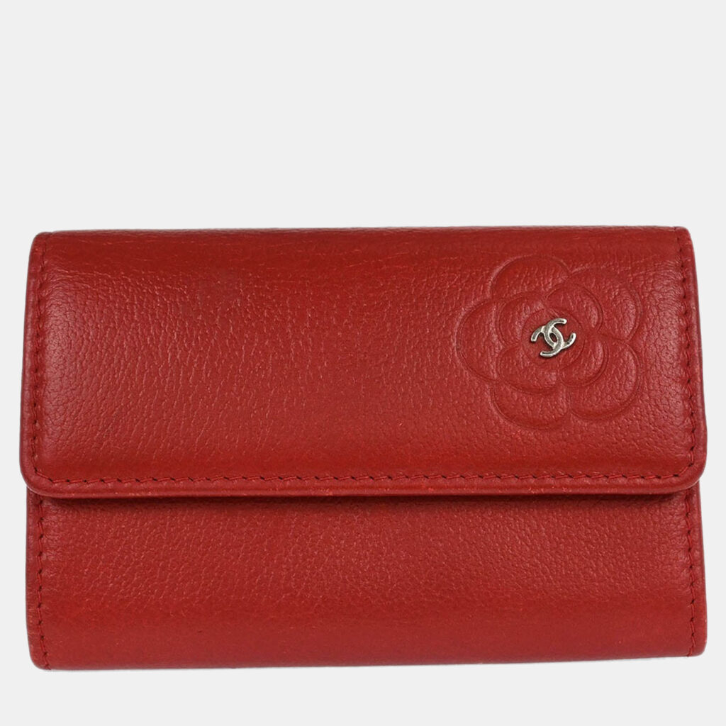 Chanel Red Calfskin Camellia Coin Purse Wallet Chanel Red Calfskin Camellia Coin Purse Wallet