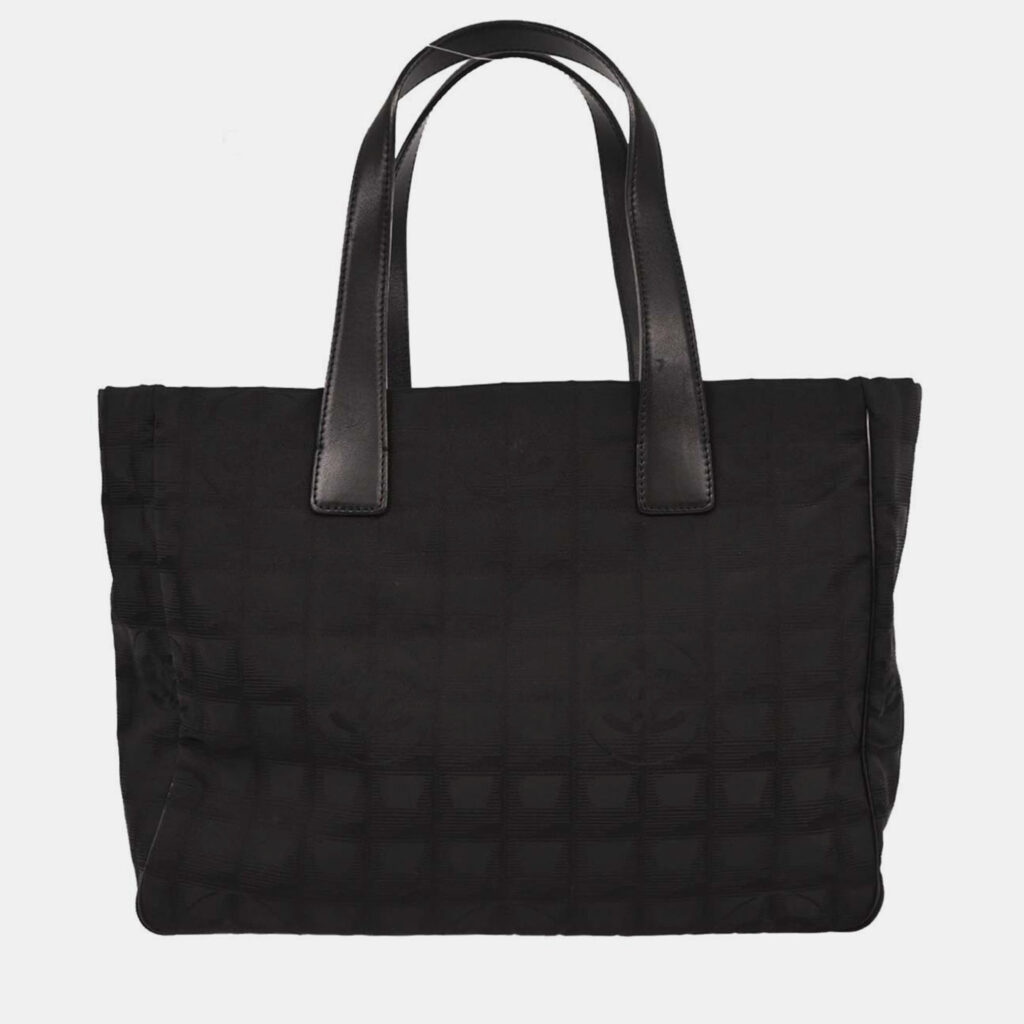 luxury-women-chanel-used-handbags-p1229510-008-1.jpg Chanel Black Jacquard Nylon Travel Line Tote Handbag