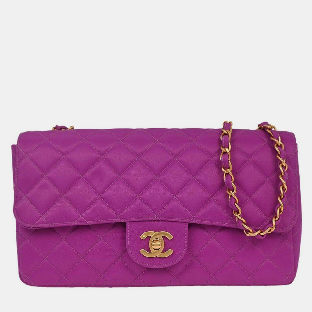 Chanel Purple Nylon Medium Single Flap Shoulder Bag