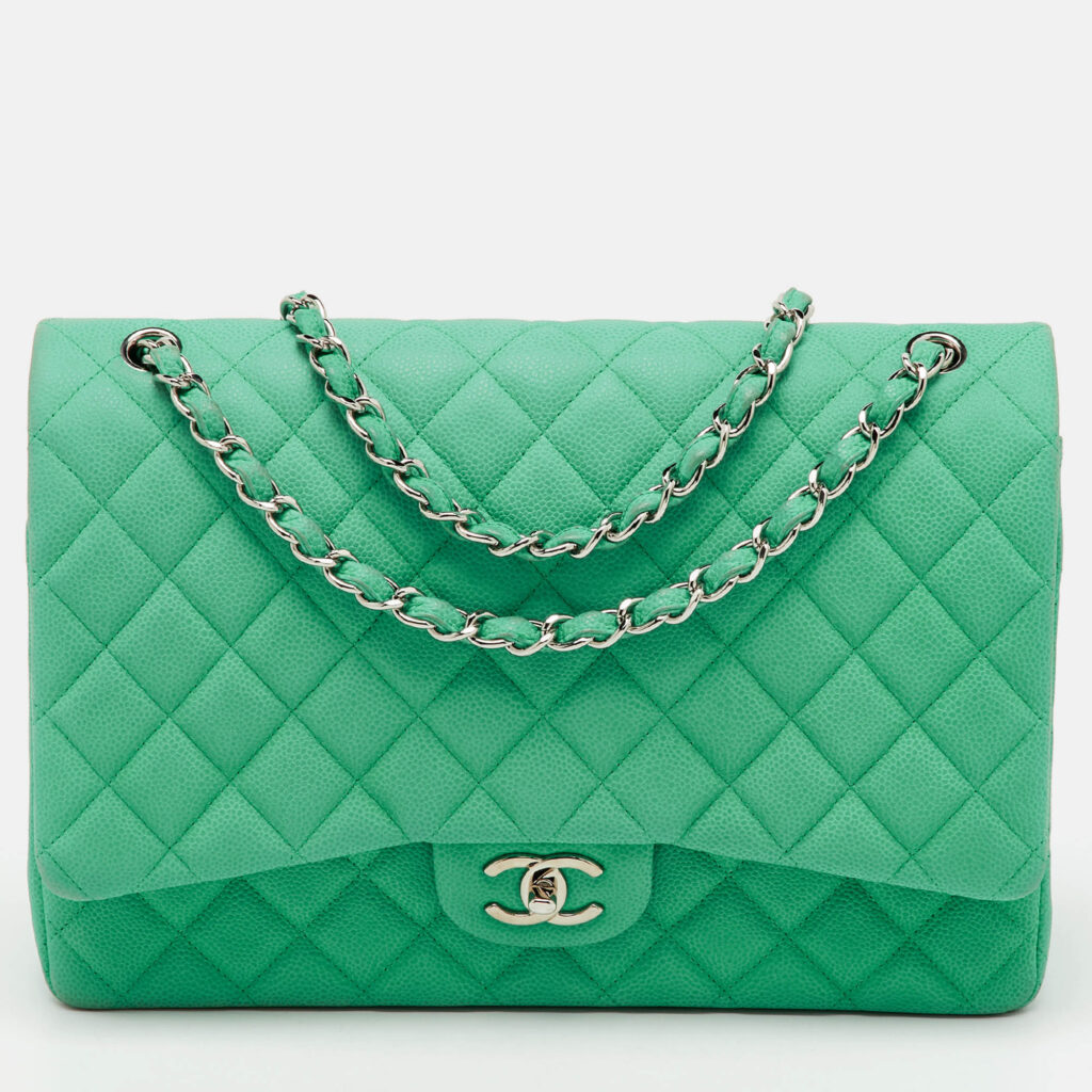 luxury-women-chanel-used-handbags-p1229889-016-1.jpg Chanel Green Quilted Caviar Leather Maxi Classic Double Flap Bag