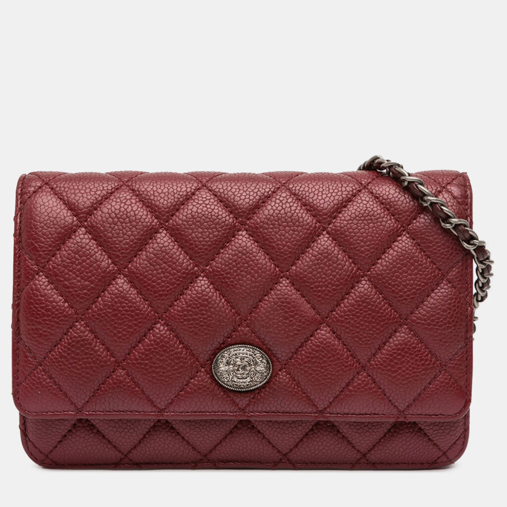 Chanel Red CC Quilted Caviar Wallet on Chain
