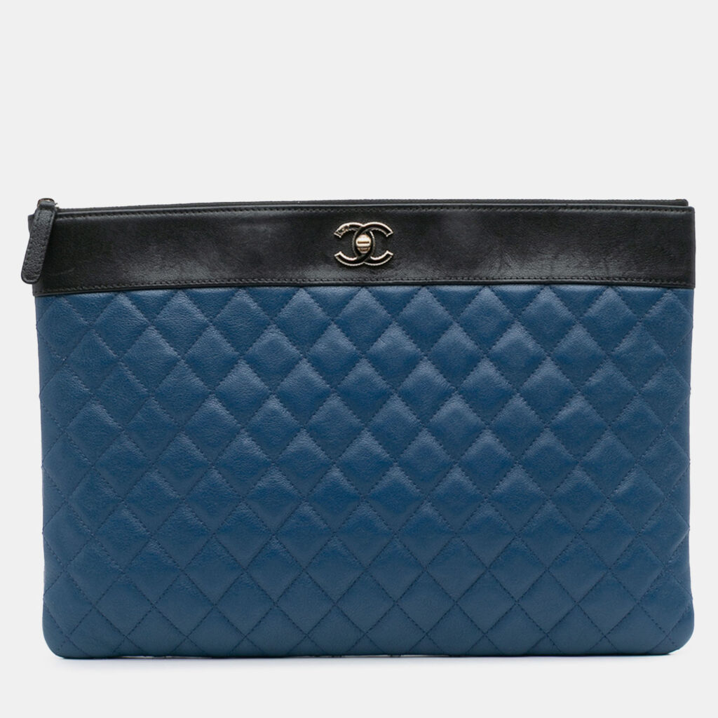 Chanel Blue Large Bicolor Sheepskin Mademoiselle Zip Clutch Chanel Blue Large Bicolor Sheepskin Mademoiselle Zip Clutch