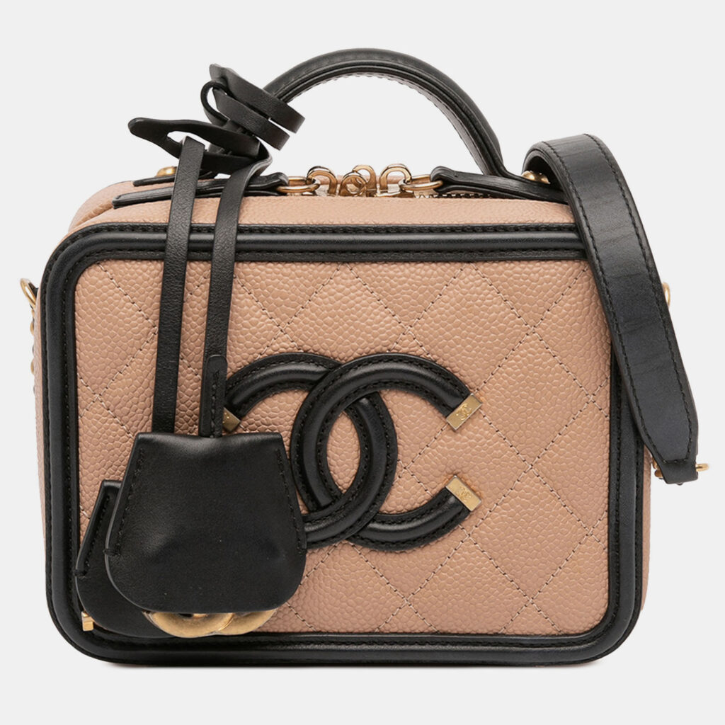Chanel Brown Small Caviar CC Filigree Vanity Case